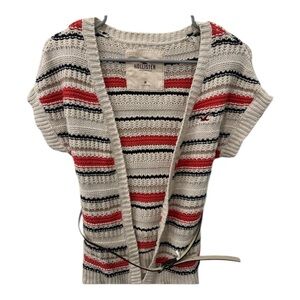 Hollister Women's Open-Front Belted Cardigan - Red, Black, Cream Y2K Fashion